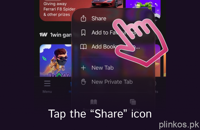 Tap the 'Share' icon - iOS App for Plinko Games Pakistan